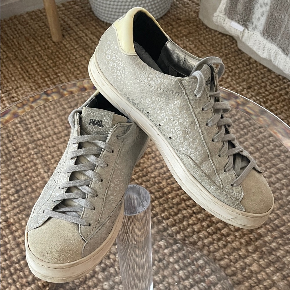 P448 John Metallic Grey Leopard Print Suede Sneakers